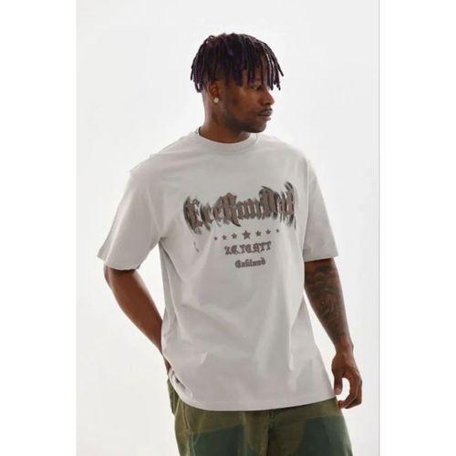 Erkek Baskılı T-Shirt Kısa Kol Bisiklet Yaka Regular Fit Rahat Kalıp Günlük Tişört - Gri