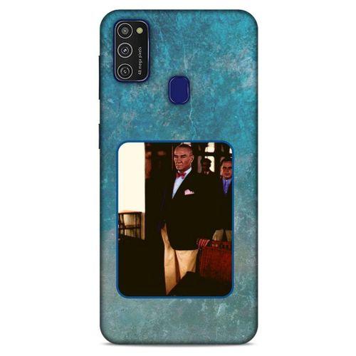 Samsung Galaxy M21 Kılıf Atatürk (30) Silicone Case Turkuaz Taş