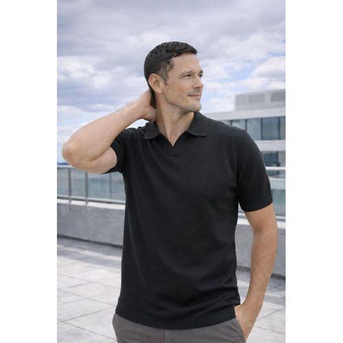 Dawson Polo V Yaka Düğmesiz Kısa Kollu İnce Triko Erkek T-Shirt - Siyah