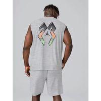Erkek Sırt Baskılı Sıfır Kol İkili Şort Takım - Gri