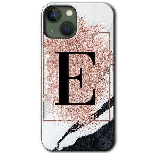 iPhone 13 Kılıf HD Desen Baskılı Arka Kapak - Pembe Mermer Desenli E Harfi