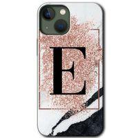 iPhone 13 Kılıf HD Desen Baskılı Arka Kapak - Pembe Mermer Desenli E Harfi