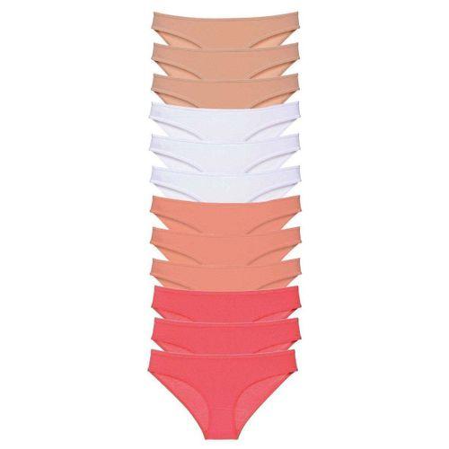 12 Adet Süper Eko Set Likralı Kadın Slip Külot Ten Beyaz Pudra Fuşya