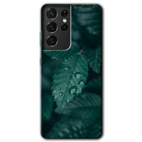 Galaxy S21 Ultra Kılıf HD Desen Baskılı Arka Kapak - Yağmurlu Yaprak + Kırılmaz Cam