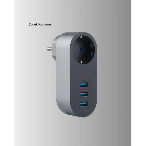 Isıya Dayanıklı 3 Usb Portlu Güvenlikli Priz – Akıllı Enerji Yönetimi