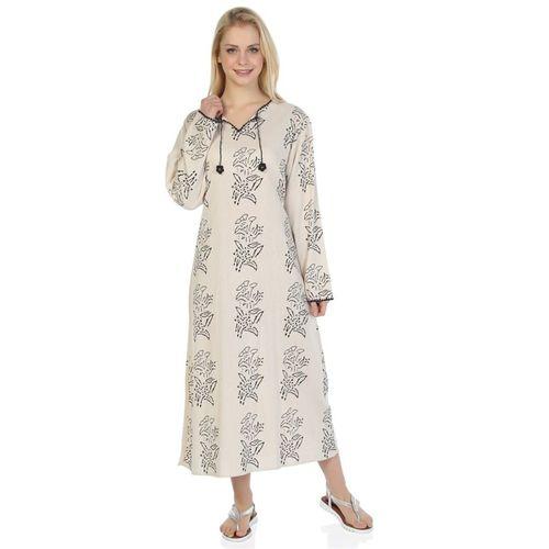 Uzun Kol Şile Bezi Baskılı Uzun Zambak Desen Yazlık Elbise Taş Tas