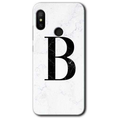 Xiaomi Redmi Note 6 Pro Kılıf HD Desen Baskılı Arka Kapak+Temperli Cam - Mermer Desenli B Harfi