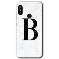 Xiaomi Redmi Note 6 Pro Kılıf HD Desen Baskılı Arka Kapak+Temperli Cam - Mermer Desenli B Harfi