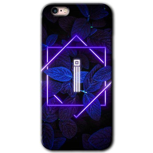 iPhone 6s Plus Kılıf HD Desen Baskılı Arka Kapak + Temperli Cam - Dark Neon Yaprak İ Harfi