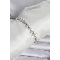 Pirinç Gümüş Renk Yonca Model Sıralı Zirkon Taşlı Kadın Bileklik