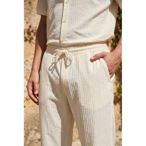 Calvert Tensel Pamuk Kumaş Çizgili Relaxed Fit Erkek Pantolon - Ekru