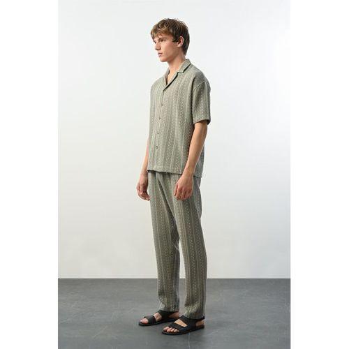 Bohem Çizgili Örme Kumaş Erkek Pantolon - Çağla