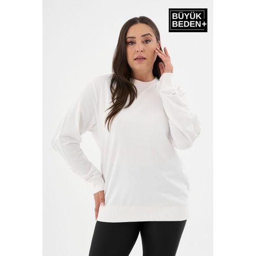 Kadın Büyük Beden Bisiklet Yaka İnce Sweatshirt SPR24BSWK56