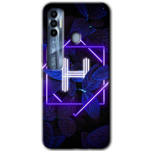 Tecno Spark 7 Pro HD Baskılı Kılıf + 9D Tam Ekran Koruyucu - Dark Neon Yaprak H Harfi
