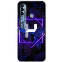 Tecno Spark 7 Pro HD Baskılı Kılıf + 9D Tam Ekran Koruyucu - Dark Neon Yaprak H Harfi
