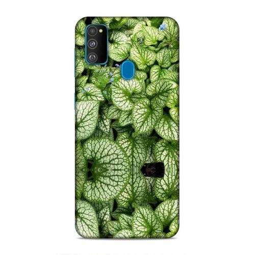 Samsung Galaxy M30s Kılıf Mavi Cicekli Yapraklar Arka Kapak Silikon Koruma Full Koruyucu