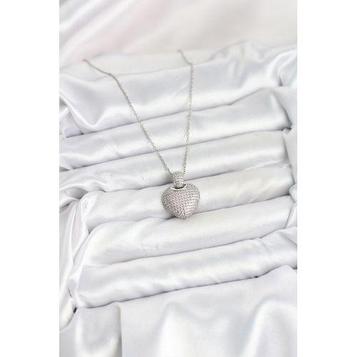 316L Çelik Zincir Gümüş Renk Zirkon Taşlı Kalpli Kadın Kolye