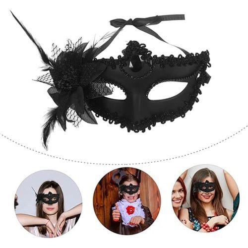 Siyah Mat Renk Yandan Tüylü Güllü Parti Balo Venedik Maskesi