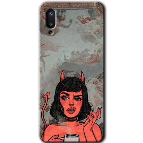 MRCİLETİSİM Samsung Galaxy A02 Kılıf Baskılı Kapak - Devil Girl +Tam Ekran Koruyucu