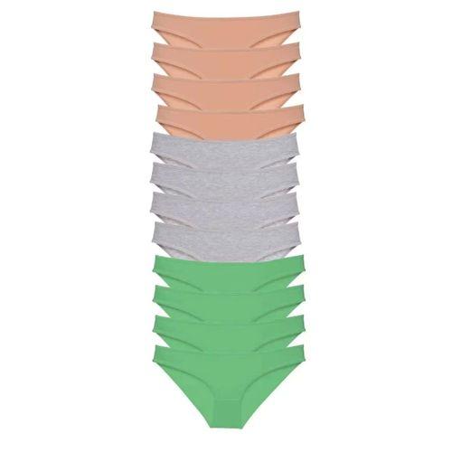 12 Adet Süper Eko Set Likralı Kadın Slip Külot Ten Gri Yeşil