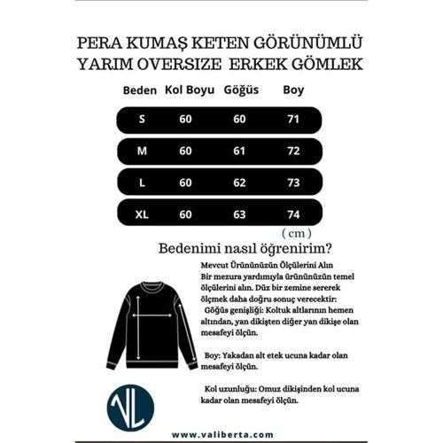 Pera Kumaş Keten Görünümlü Yarım Oversize Uzun kollu Erkek Gömlek - Bordo