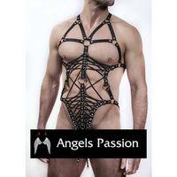 Siyah Seksi Lasitk Erkek  Vücut Harness - Brfm68