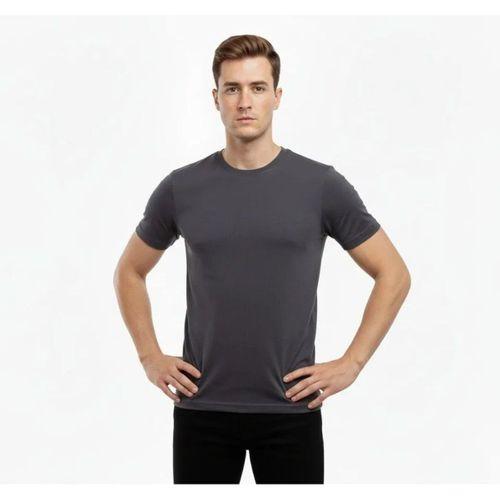 Erkek T-Shirt Bisiklet Yaka Slim Fit Dar Kesim Likralı Tişört Günlük Basic Body - Füme