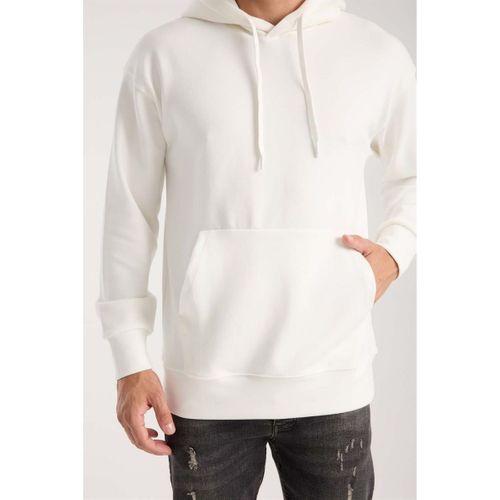 Luc Oversize Basic Dalgıç Kumaş Viskon Kapüşonlu Cepli Sweatshirt Hoodie - Ekru