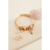 Kuş Figürlü Pembe Charmlı Gold Renk Bileklik
