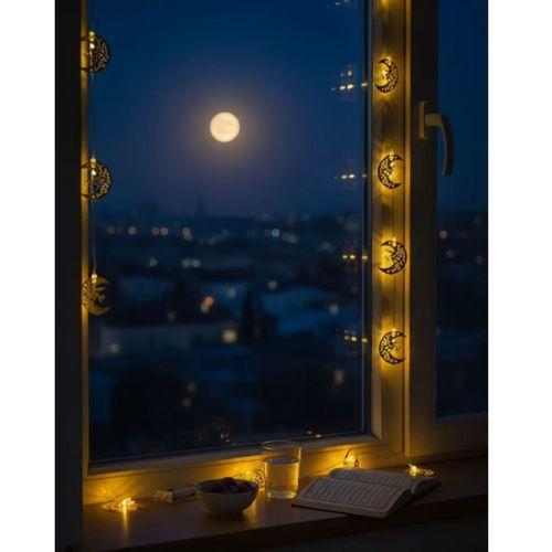 Minareli Hilal Led Işık Gold Metal Gövdeli Pilli Ramazan Dekoru