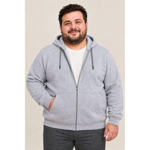 Erkek Battal Büyük Beden Üç İplik İçi Şardonlu Kapüşonlu Tam Fermuarlı Kışlık Sweatshirt - Gri