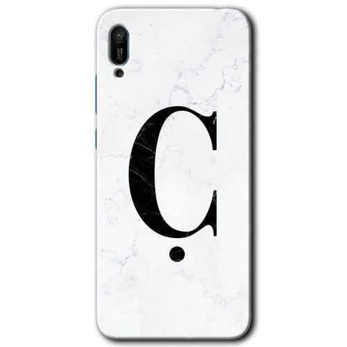 Huawei Y6 2019 Kılıf HD Desen Baskılı Arka Kapak - Beyaz Mermer Desenli Ç Harfi