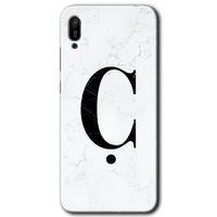 Huawei Y6 2019 Kılıf HD Desen Baskılı Arka Kapak - Beyaz Mermer Desenli Ç Harfi
