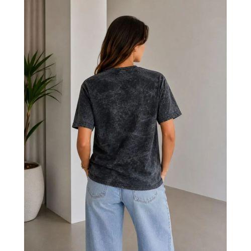 Batik Desenli Tişört Bisiklet Yaka Kısa Kol Regular Fit T-shirt - Siyah
