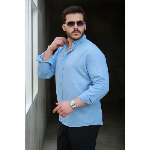 Yumuşak Dokulu Yarım Oversize Erkek Gömlek - Soğuk Mavi