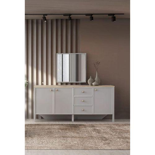 Yakamoz Sis Gri Çekmeceli Dolaplı Aynasız Büfe Konsol 185x48x82cm