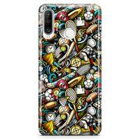 Huawei Nova 4e Kılıf Sporcu Doodle Arka Kapak Koruma Desenli Full Koruyucu