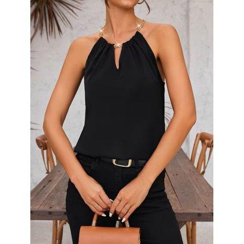 Kadın Omuzlardan Açık Zincir Halka Detaylı Sandy Bluz