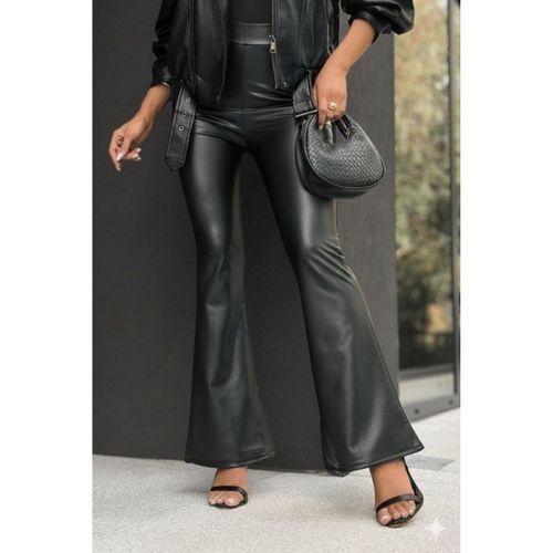 Kadın Yüksek Bel İspanyol Paçalı Deri Pantolon