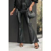 Kadın Yüksek Bel İspanyol Paçalı Deri Pantolon