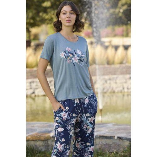 Çiçek Ve Yaprak Desenli Ve Baskılı Pijama Takımı