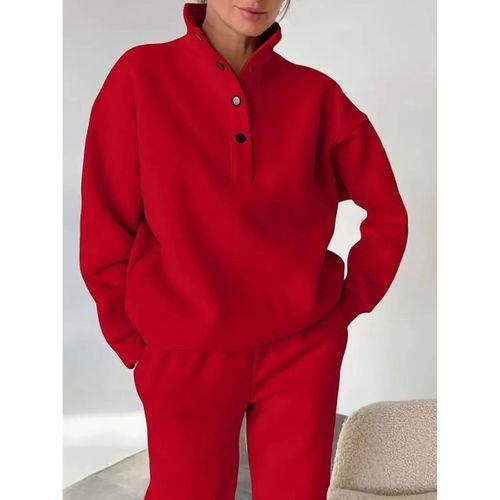 Kadın Uzun Kollu Balıkçı Dik Yakalı Düğmeli üç Iplik Bluz Ve Pantolon Ikili Takım