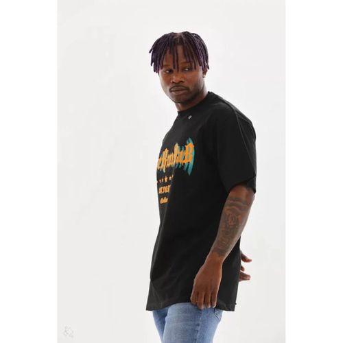 Unisex Kuşgözü Detaylı Baskılı Oversize T-Shirt - Siyah