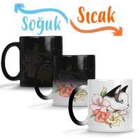 Cat Portrait in Gladiolus Flowers Pink Edition Kedi Sihirli Kupa Bardak Porselen