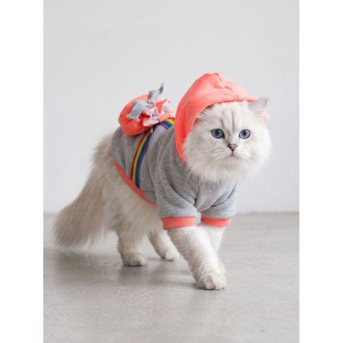 Rainbow Kedi Sweatshirt | Kapüşonlu Gökkuşağı Detaylı Kedi Kıyafeti | Kedi Hoodie