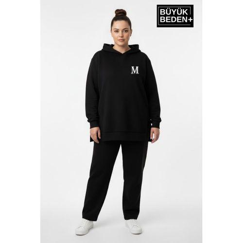 Büyük Beden Kapşonlu M Baskılı Tunik ince Sweatshırt  SPR26BTK991-4