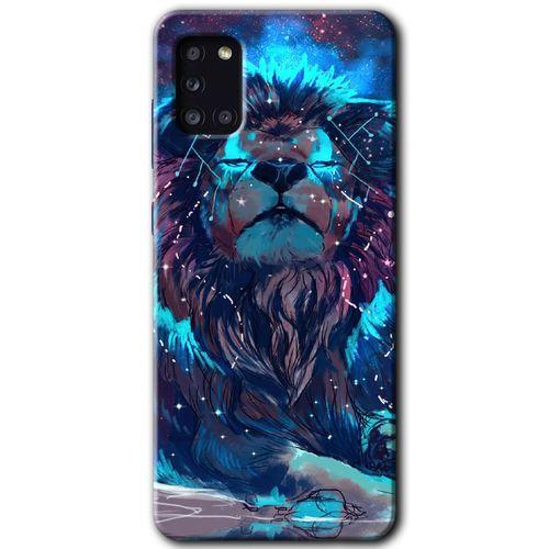 Samsung Galaxy A31 Kılıf Baskılı Kapak - Neon Aslan + 5D Tam Kaplayan Cam
