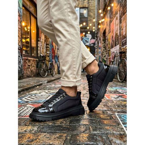 BA0245 Siyah Rugan Paraşüt Detaylı Akıllı Lastik Bağcık Yüksek Taban Günlük Erkek Ayakkabı