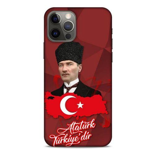 Apple iPhone 12 Pro Kılıf Atatürk (43) Thin Fit Kılıf Kırmızı Mozaik