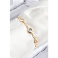 Pirinç Zirkon Taşlı Daire Model Gold Renk Asansörlü Kadın Bileklik
